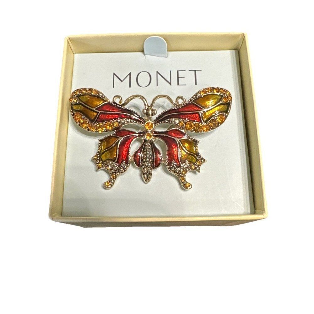 Vintage MONET Plique a Jour Enamel BUTTERFLY Brooch Enamel New Old Stock